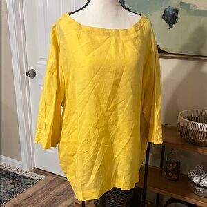 Eileen Fisher XL Mustard Yellow Tunic w/ Pockets Linen Minimalist Lagenlook